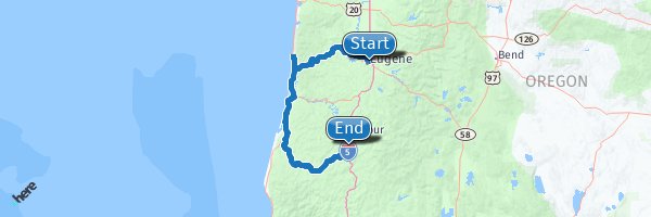 Oregon Coast from Eugene to Roseburg The largest verified route